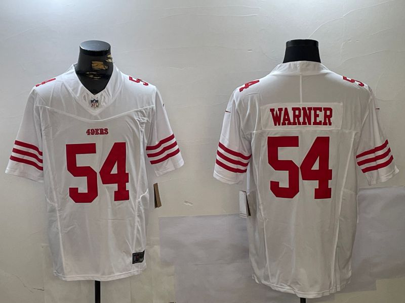 Men San Francisco 49ers 54 Warner White Three generations 2024 Nike Vapor Limited NFL Jersey style 1
